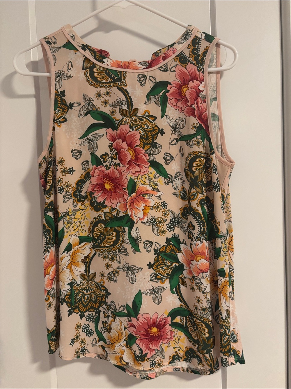 LOFT Floral Sleeveless Tank in Beige, Pink & Green